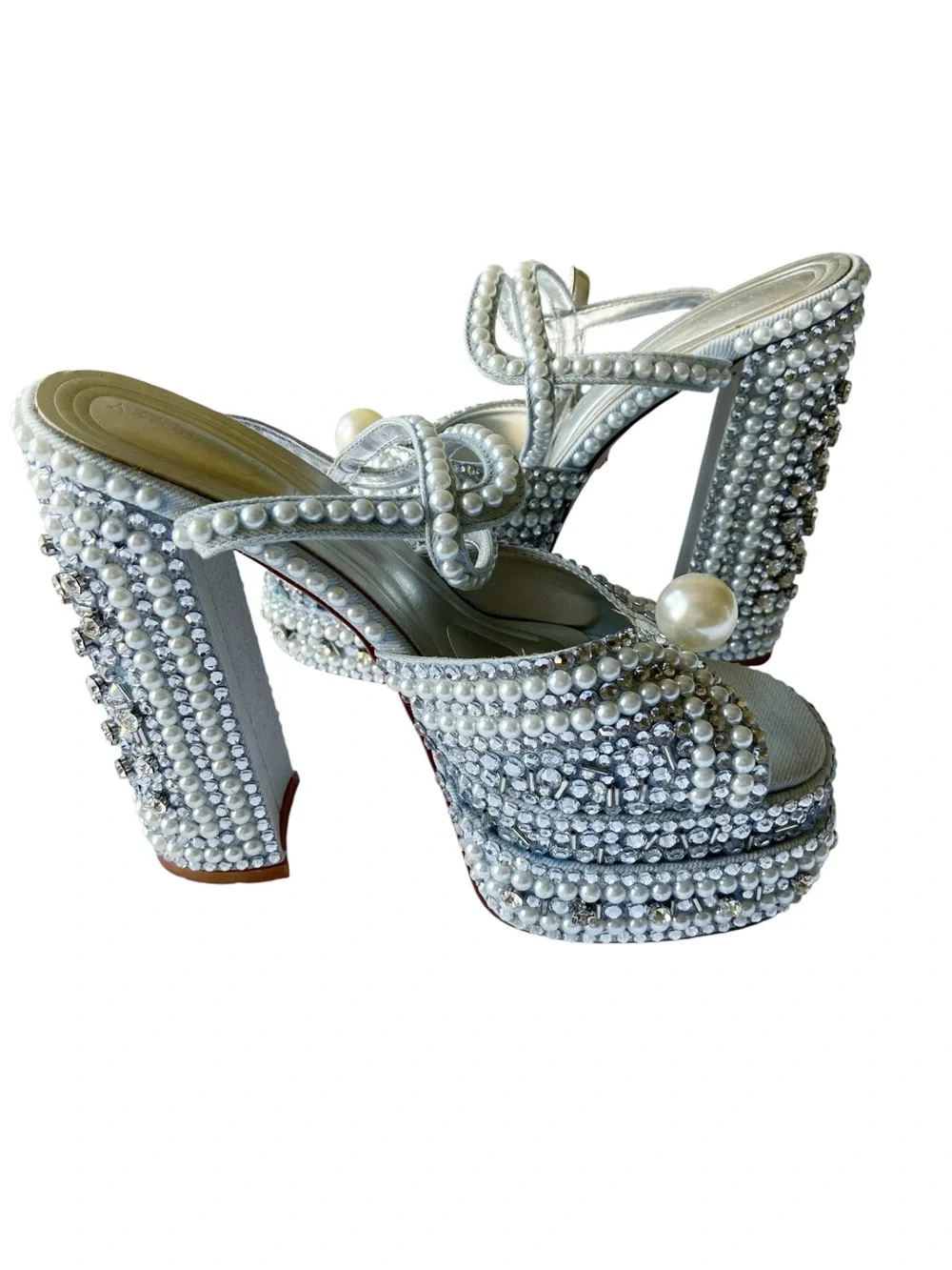 Azalea Wang Something Blue Platform Heels Crystal Pearl Sandal Size 6